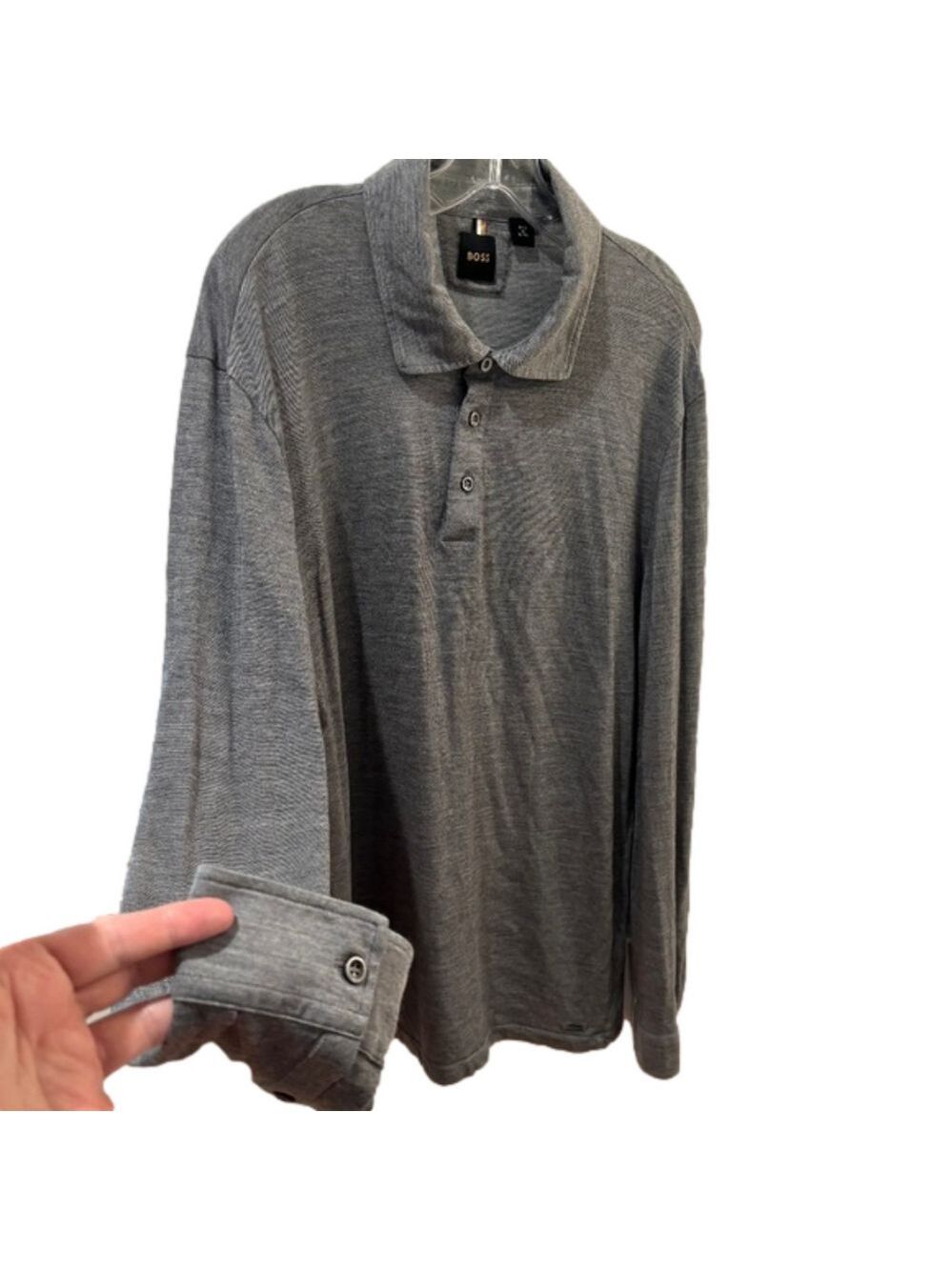 HUGO BOSS POLO SHIRT IN RELAXED FIT GRAY KNIT W LONG SLEEVE COMFORT SZ 3XL